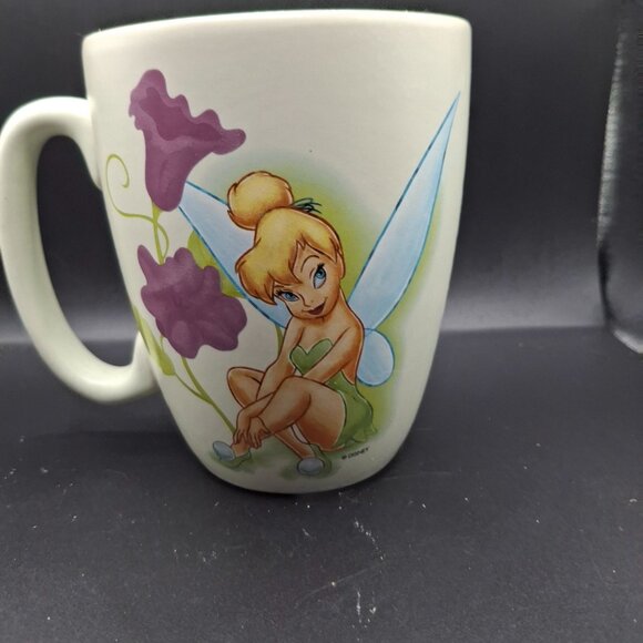 Disney Store Tinker Bell Fairies Ceramic Mug With Purple Flowers Green Interior - Picture 3 of 7